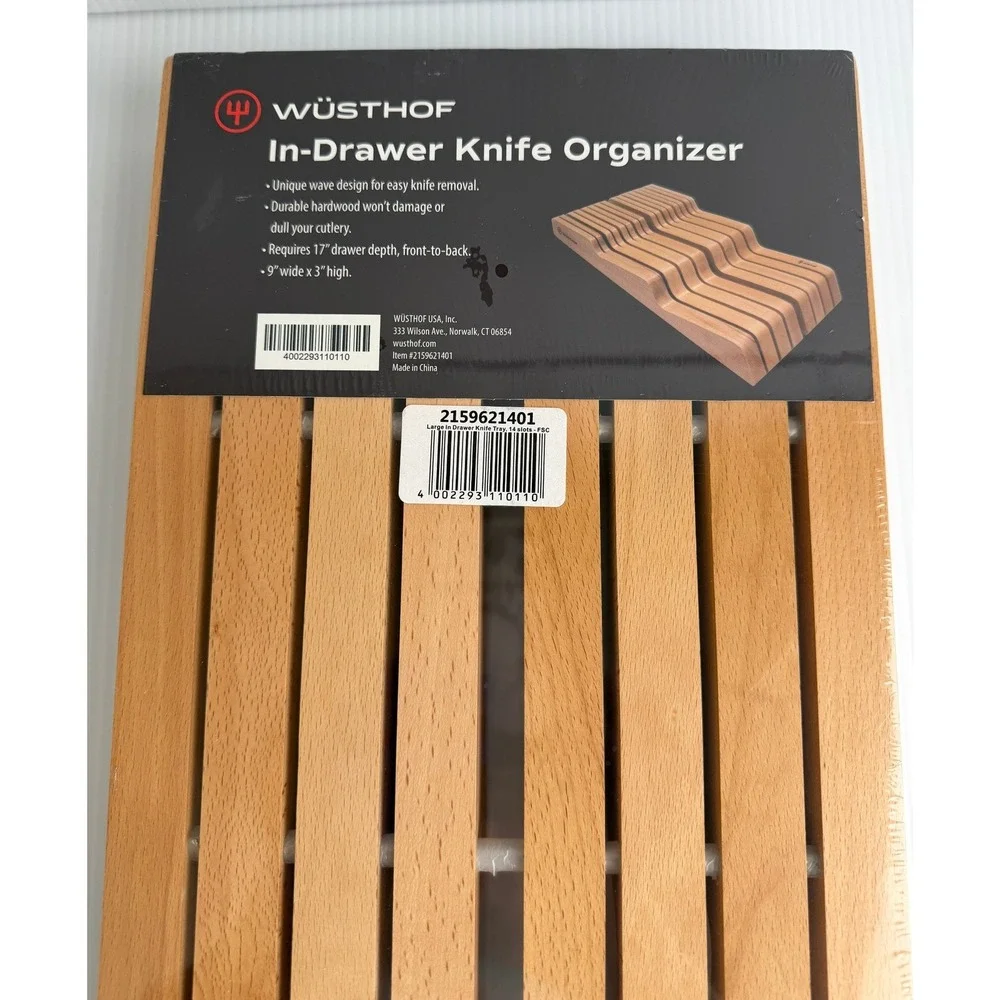 New Wusthof In-Drawer Knife Organizer 14 Slot Beechwood Storage Tray
